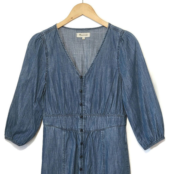 Madewell Denim Pieced Waist Midi Dress Mariden Wash Chambray Blue A Line Size 2 - Picture 3 of 16